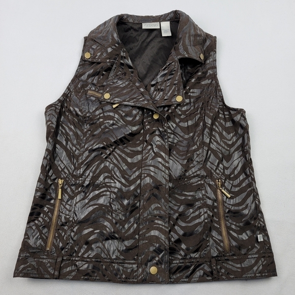 Chicos Zenergy brown zebra print vest with gold detailing - Picture 1 of 5